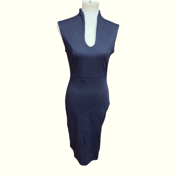 Rolla Coster Form Fitting Pin Up Inspired Black Midi Dress Sz L - Picture 1 of 10